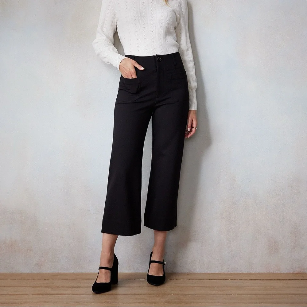 NWOT Women's LC Lauren Conrad Super High Rise Wildflower Wide Leg Crop Pants - Picture 3 of 12